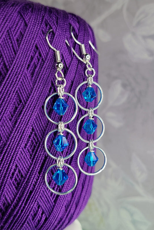 Triple Drop Crystal Earrings – Handmade Jewelry with Silver-Plated Jumprings, Elegant Dangle Gift