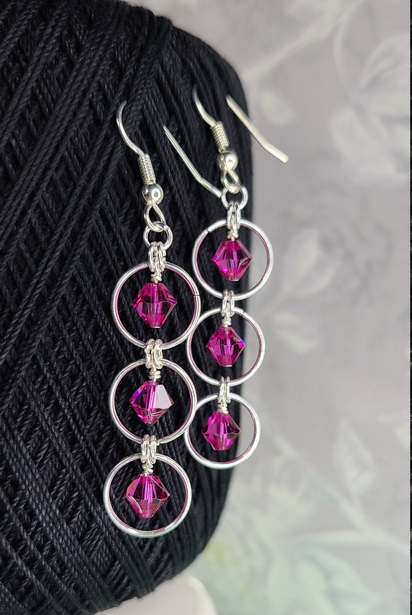 Triple Drop Crystal Earrings – Handmade Jewelry with Silver-Plated Jumprings, Elegant Dangle Gift