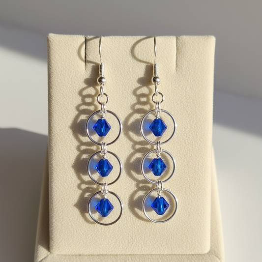 Blue Triple Drop Crystal Earrings
