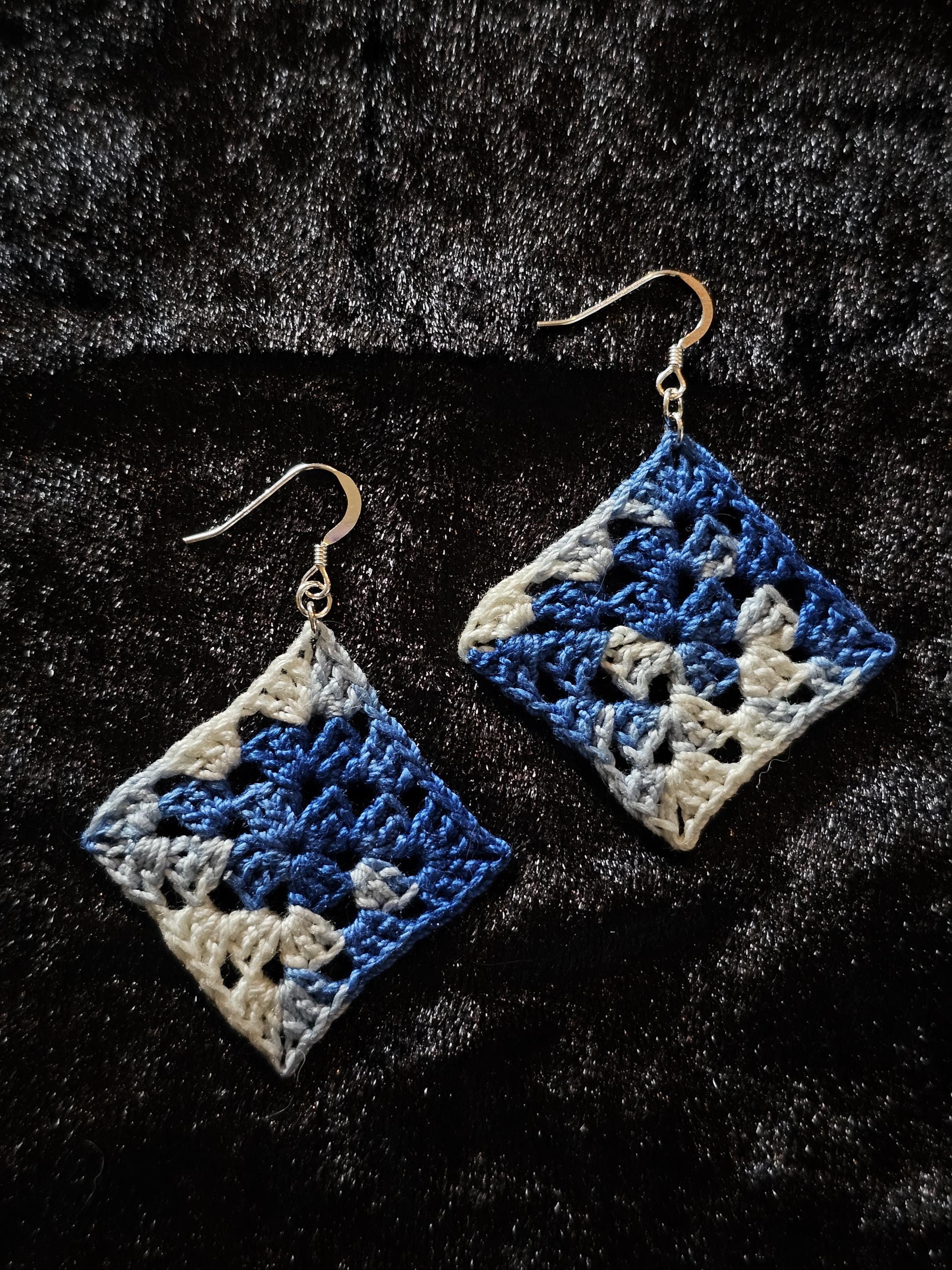Crocheted Granny Square Earrings – Handmade Cotton Thread Jewelry, Boho Retro Gift, Lightweight Dangles