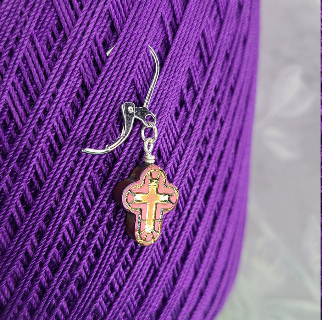 Handmade Glass Cross Locking Stitch Marker
