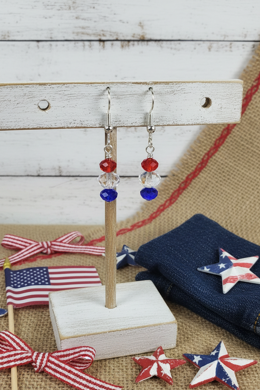 Red White & Blue Crystal Earrings in patriotic setting